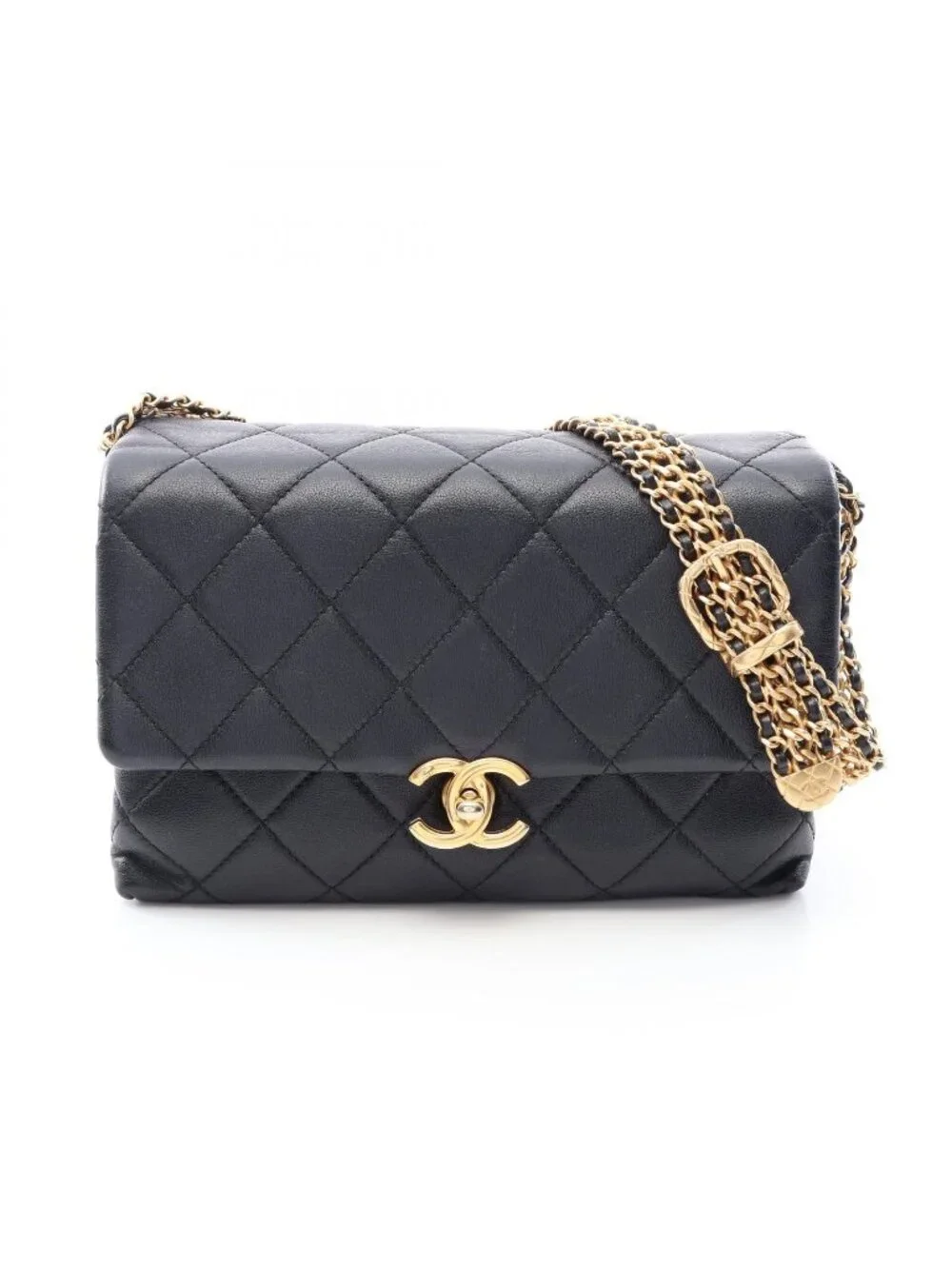 Chanel Shoulder Bag Quilted Black Lambskin Small Flap Chain